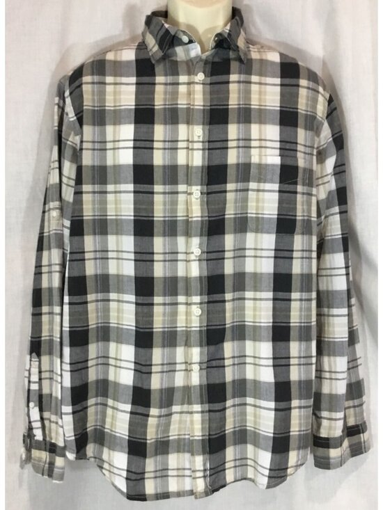 Merona Other - 90 Grunge Button Down Shirt Mens L Neutral Gray Plaid Tailored Fit Cabincore VTG